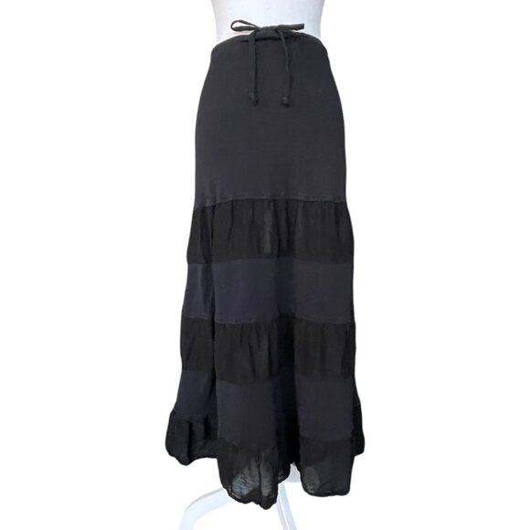 Vintage Dresses & Skirts - Vintage Y2K Black Mixed-Media Tiered Maxi Skirt – Size S